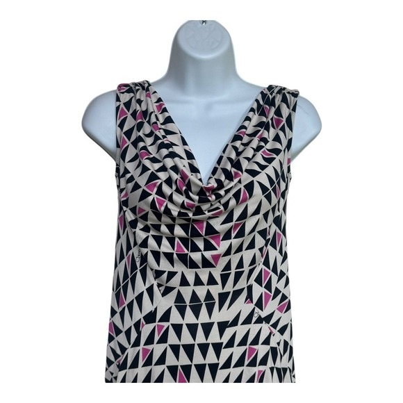 Diane von Furstenberg Geometric Print Cowl Neck Sleeveless Silk Dress Size 4 - Picture 5 of 7